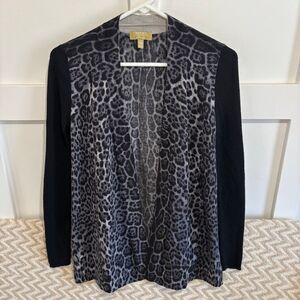 Charter Club Luxury 100% Merino Wool Leopard Print Open Front Cardigan Sweater